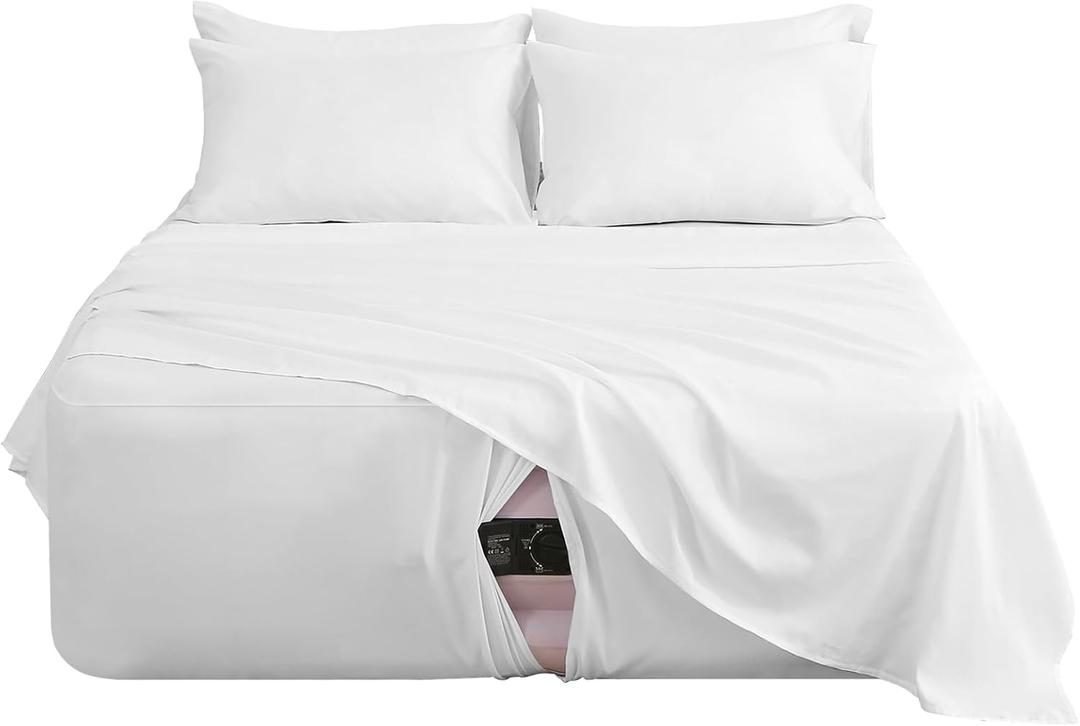 Extra Deep Pocket Full Sheet Set for Air Mattress, 6 Piece Air Bed Sheets Set with 18-24 Inches Depth, Soft & Breathable Inflatable Bed Sheet Set with Flat Sheet, Fitted Sheet and Pillowcases, White
