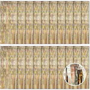 20 Pack Champagne Gold Foil Curtain Backdrop 3.2ft x 8.2ft Foil Fringe Backdrop Curtain Metallic Tinsel Streamer Backdrop Curtains for Birthday Party Decorations Photo Booth (Champagne Gold)