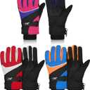 Hicarer 3 Pairs Winter Gloves Waterproof Snow Ski Gloves Windproof Kids Warm for Kids Snow Mittens for 8-11 Years