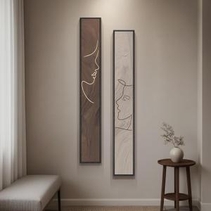 Long Narrow Framed Neutral Abstract Vertical Wall Art Set, 2 Piece Modern Canvas Prints Paintings Artwork for Walls, Beige and Brown Minimalist Pictures for Hallway Entryway Living Room Bedroom Decor, 8" W X 56" H