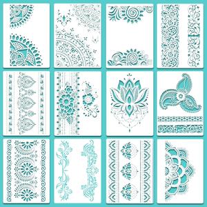 Outus 12 Pcs 8.3 x 11.7 Inch Mandala Stencils for Painting Templates Flower Stencils Mandala Reusable Rectangle Stencil for Wood Floor Drawing Craft DIY Wall Tile Furniture Decoration