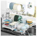 7 code Large Dish Drying Rack, 2Tier Dish Racks for Kitchen Counter, Detachable Large Capacity Dish Drainer Organizer with Utensil Holder, Dish Drying Rack with Drain Board, White