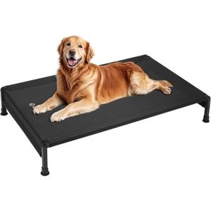 Veehoo Cooling Outdoor Dog Bed, Heavy Duty Elevated Pet Bed with Washable & Breathable Teslin Mesh, Non-Slip Silicon Feet, Dog Cot Bed with Support Hem, 47" x 29", Black, CWC2433
