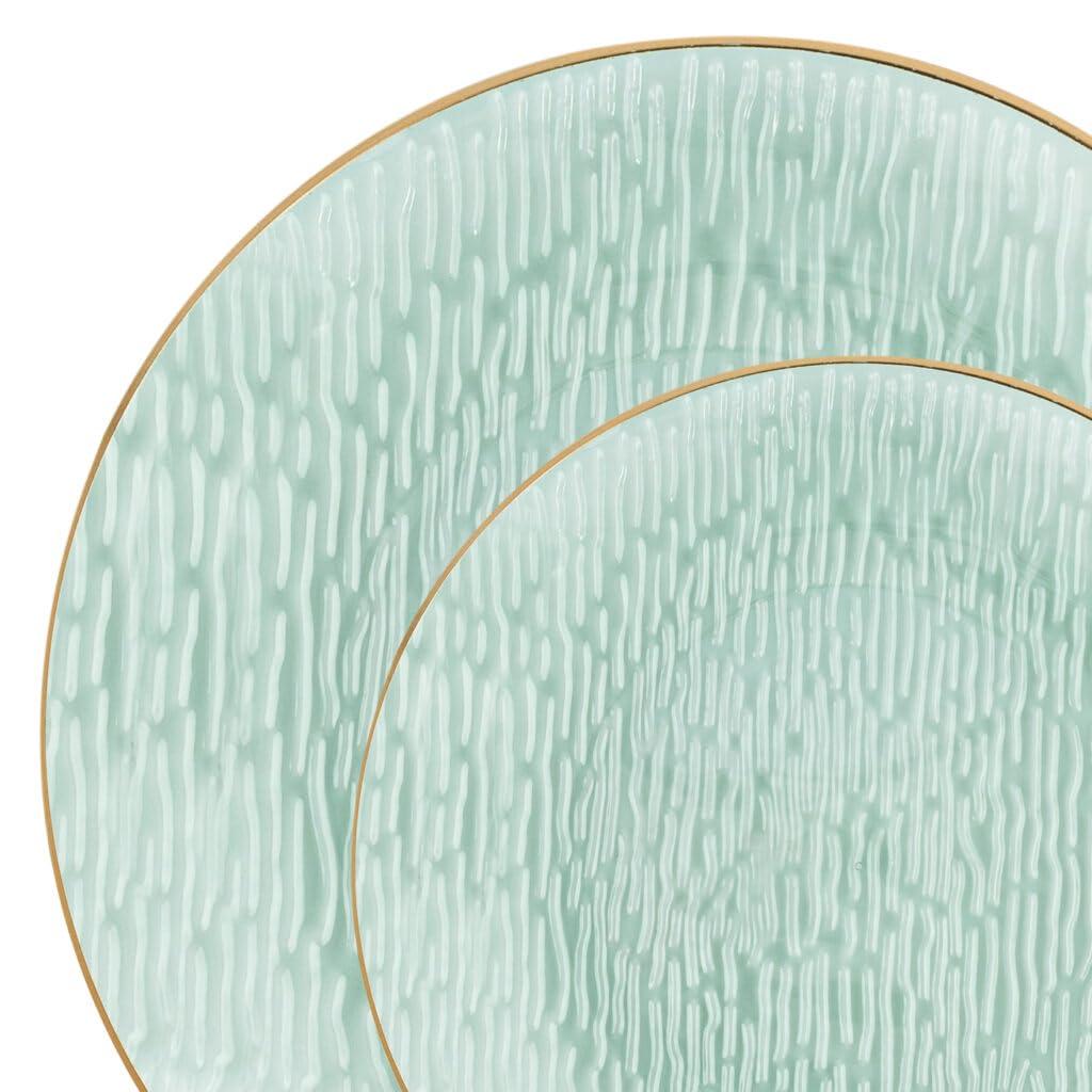 Icicles Plates Green Gold Rim Combo 7"+10" Case of 96 (4 packs x 24)