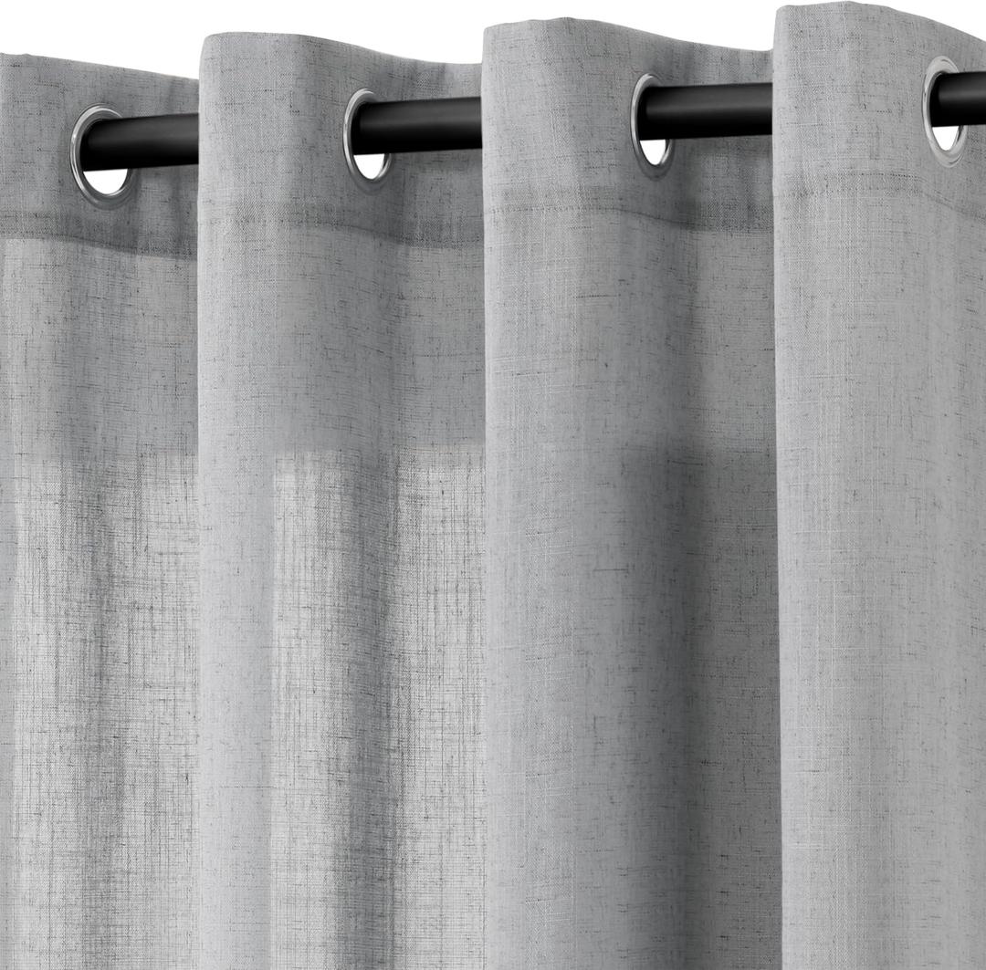 Grey Linen Curtains 120 Inch Length 2 Panels for Living Room Bedroom, Light Filtering Sheer Curtains 120 Inches, Elegant Modern Grommet Semi Sheer Soft Privacy Drapes