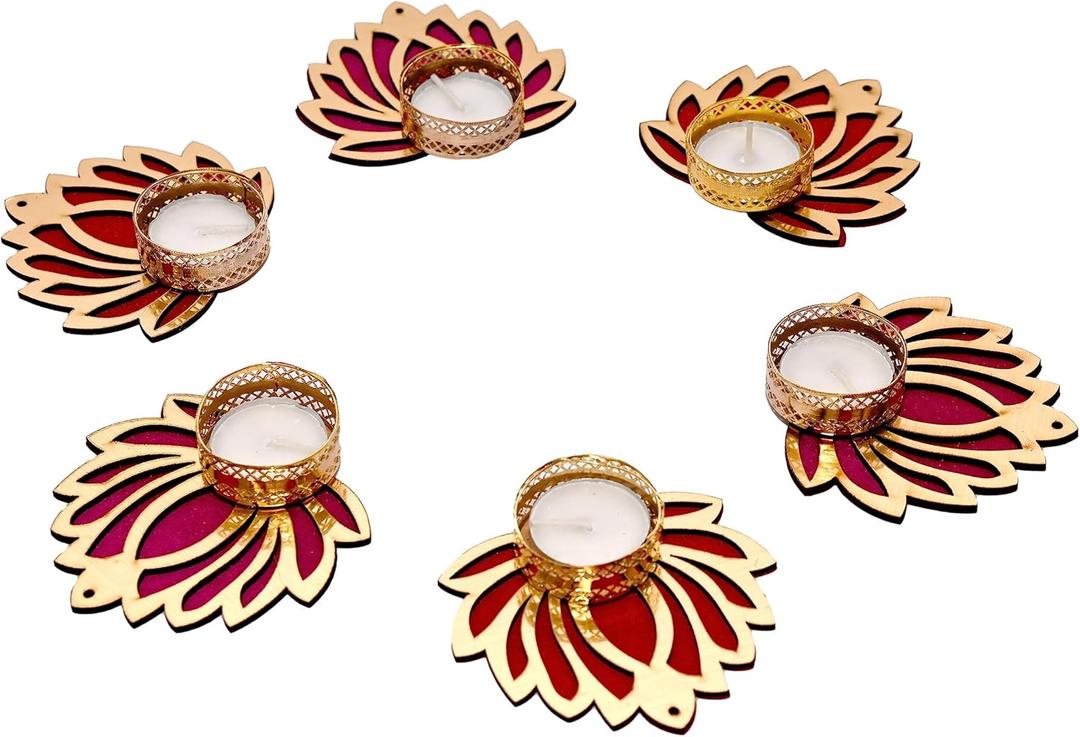 Handmade Tealight Candle Holders for Diwali Decoration,Home Decor Gifts Items/Diya for Home Office Pooja,Durga Puja Gift Sets (Lotus, Pack of 6)