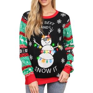 RAISEVERN Ugly Christmas Sweater for Women Light Up Knitted Pullover Xmas LED Long Sleeve Sweaters Size L