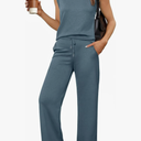 Glamaker Women's 2 Piece Sets Summer Lounge Travel Outfits Sleeveless Wide Leg Airport Casual Trendy Sweatsuits M