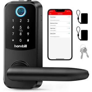 Hornbill Smart Lock Keyless Entry with Handle - Fingerprint Door Locks for Front Door - Keypad Electronic Digital Biometric Bluetooth Passcodes, Works with Alexa, App Control Touch Screen,Auto Lock
