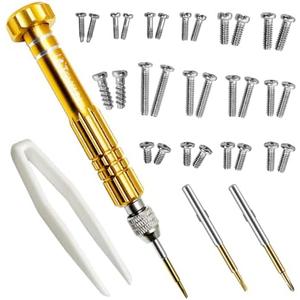 PTSLKHN Eye Glass Repairing Kit, S2 Steel Screwdriver with 15 Types of Screws, Precision Eyeglass Repair Tool Set (Gold2in1-screws)