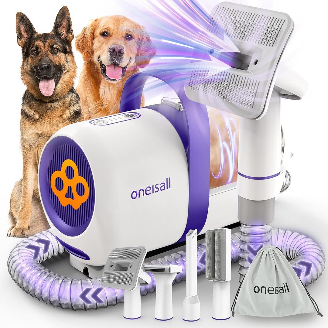 oneisall Dog Grooming Vacuum Kit: 15000Pa Shedding Brush with Grooming Tools, 3 Suction Low Noise, for Pet Thick and Undercoat, 1.5L Dust Cup, Dog Hair Vacuum, Home Cleaning, LM5
