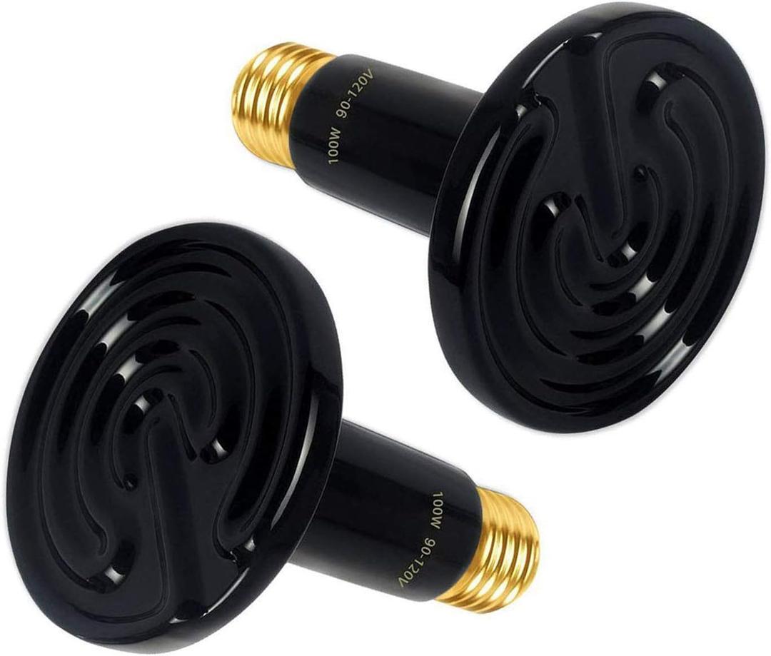 2 x OMAYKEY 100W 2 Pack Ceramic Heat Lamp Bulb Infrared Reptile Heat Emitter Heater Lamps Bulbs for Brooder Coop Chicken Lizard Bearded Dragon Turtle Snake Aquarium, No Light Emitted No Harm (ETL Listed)