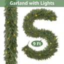 Cedar Christmas Garland with Lights for Mantle - Decorations 9 ft Realistic Lighted Faux Pine Garlands for Xmas Indoor Outdoor Prelit Decoration 9ft Garland for Door Stairs Railing Fireplace
