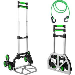 Stair Climbing Cart Dolly Extended Handle by Teprovo, Aluminum Foldable Hand Truck Moving, Flat Floor Load Capacity 176 lb, Stair Climbing Dolly Load 110 lb, Portable Trolley Cart with Wheels (Green)