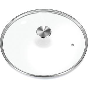 13" Glass Lid - Versatile Round Tempered Glass Replacement for 13 inch Frying Pans, Pots, Skillets, Dutch Ovens - Dishwasher Safe and Oven Safe up to 400- Stainless Steel Knob (Silvery)
