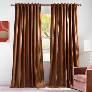 NICETOWN Gold Brown Velvet 90 inch Curtains 2 Panels, Rod Pocket & Back Tab Room Darkneing Window Treatments Thermal Curtains for Living Room/Bedroom, W52 x L90