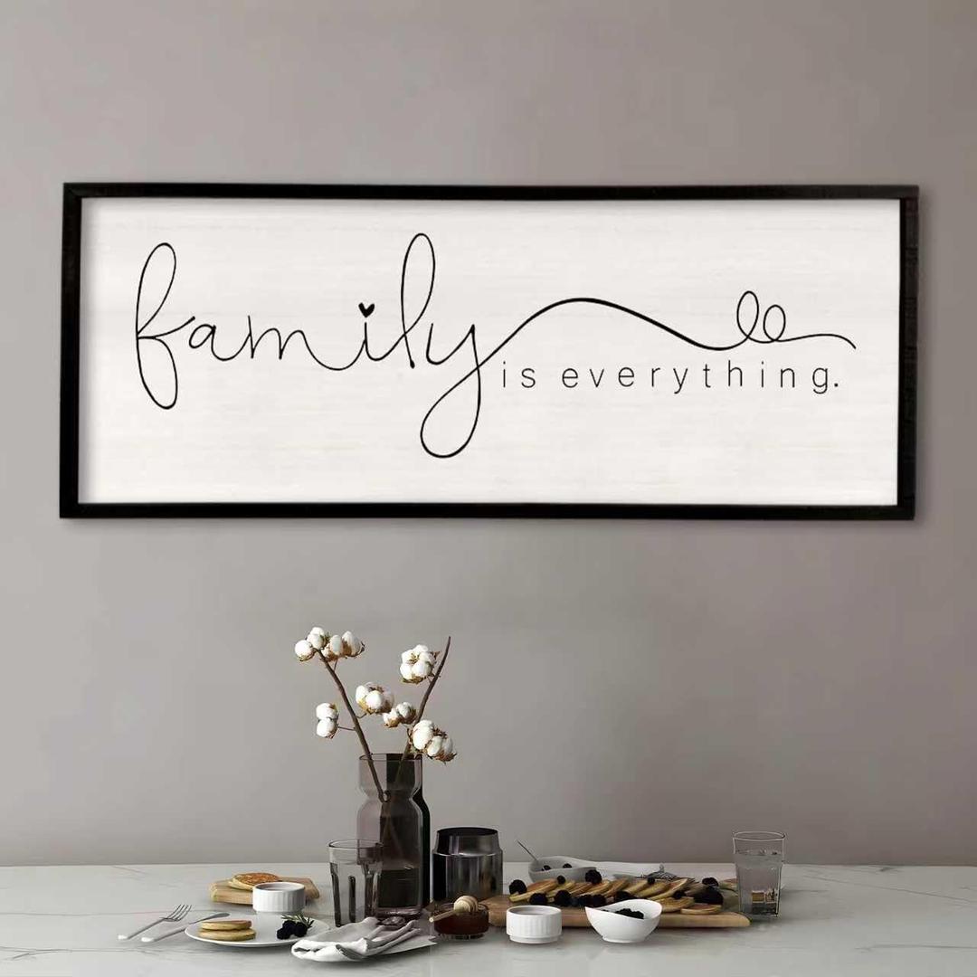 Family is Everything Wall Decor 32"x12" Living Room Large Warm Wood Framed Farmhouse Vintage Sign Home Beautiful And Simple Ready To Hang Hallway Entryway Wall Art Decoration (Black)
