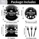 96PCS Prom Night 2026 Party Tableware Set Black Silver Graduation Party Supplies Congrats Class of 2026 Party Disposable Dinnerware Plates Napkins Forks for Graduation Celebration Favors