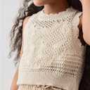 MakeMeChic Girl's Summer Crochet Tops Sweater Vest Sleeveless Cute Crop Tops Knitwear (Beige)