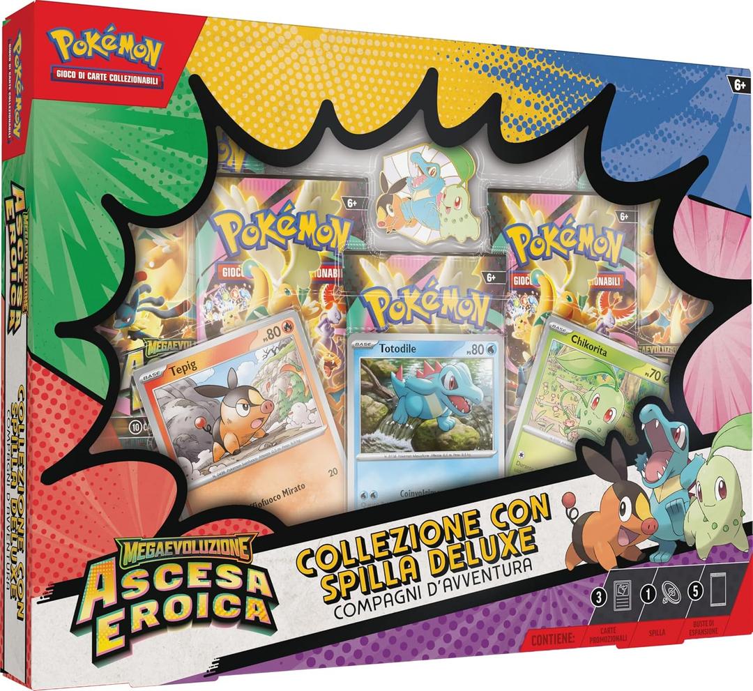 Pokmon: Megaevolution Adventure Companions - Heroic Rise of the Pokmon TCG Deluxe Badge Collection (3 Holographic Promo Cards, 1 Deluxe Pin and 5 Expansion Envelopes)