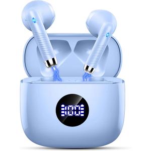 Jxrev Wireless Earbuds Bluetooth 5.4 Headphones Noise Cancelling, Bluetooth Earbuds with Dynamic Drivers Stereo, Earphones Wireless, 40H Playtime and LED Power Display, in Ear Buds for Android iOS (Pale purple)