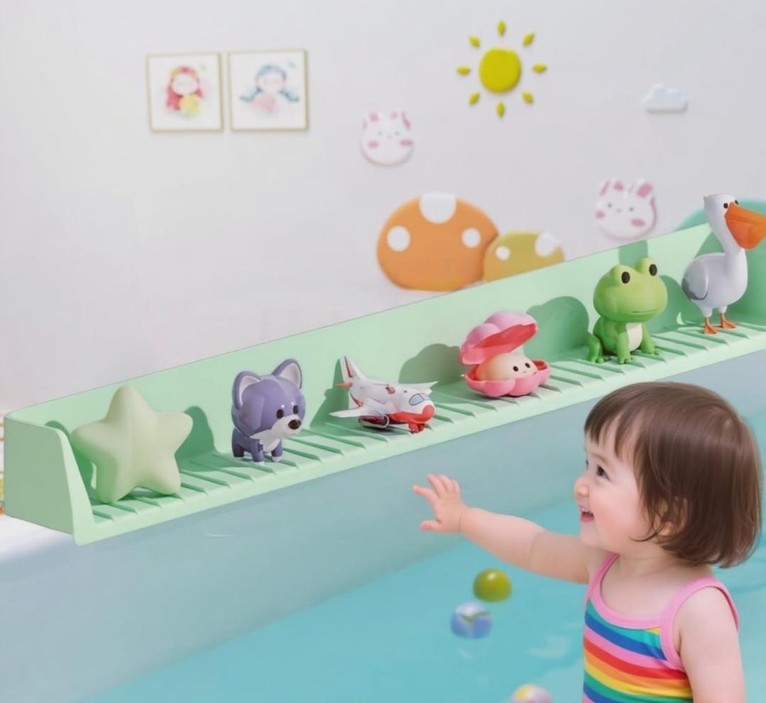 Bathtub Splash Guard for Kids - 2.6 Ft Length with Toy Tray & 11 Strong Suction Cups, Silicone Splash Guard for Easy Clean & Fold,Universal for Tubs,Bathroom & Kitchen Sinks