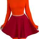 Laqeyko Womens Basic Mock Neck Slim Fitted Long Sleeve Turtleneck Pullover Crop Tee Top with Red Skirt and Orange Socks (Medium)