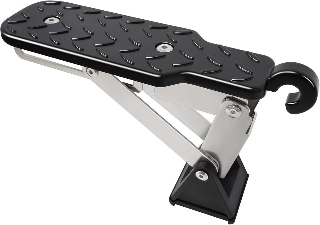 SYDSZ Car Door Step, Universal Fit Car Roof Access, Multi-Foldable Aluminum Alloy Roof Rack Car Step, Adjustable Stand Pedal for Door Latch, Supports Both Feet, fits Most Cars, SUVs and Trucks (Black)