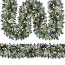 Christmas Garland with Lights, Covanm 9Ft Garland with LED Lights, Artificial Pine Cones and Pine Needles Use for Christmas Decorations and Holiday Mantle Decor