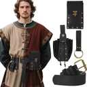 Renaissance Accessories Belt Pouch Medieval Pirate Leather Belt Viking Witch Waist Purse Costume Men Women for Ren Fair Halloween (A Black)