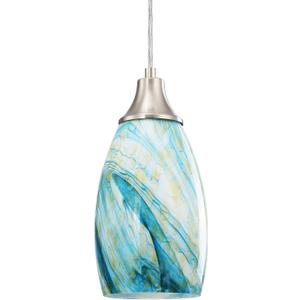 Art Glass Mini Pendant Lights for Kitchen Island Blown Art Glass Pendant Light Shade Hanging Ceiling Lights with Brushed Nickel Finish for Kitchen Counter bar,Dining Room Blue Mixing Yellow-1P