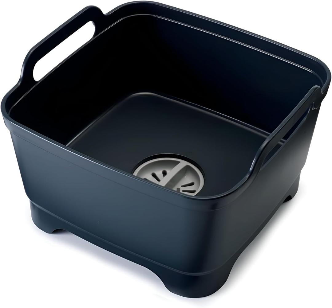 Joseph Joseph Wash & Drain Kitchen Dish Tub Wash Basin with Handles and Draining Plug, 9 liters/2.3 Gallons, Gray