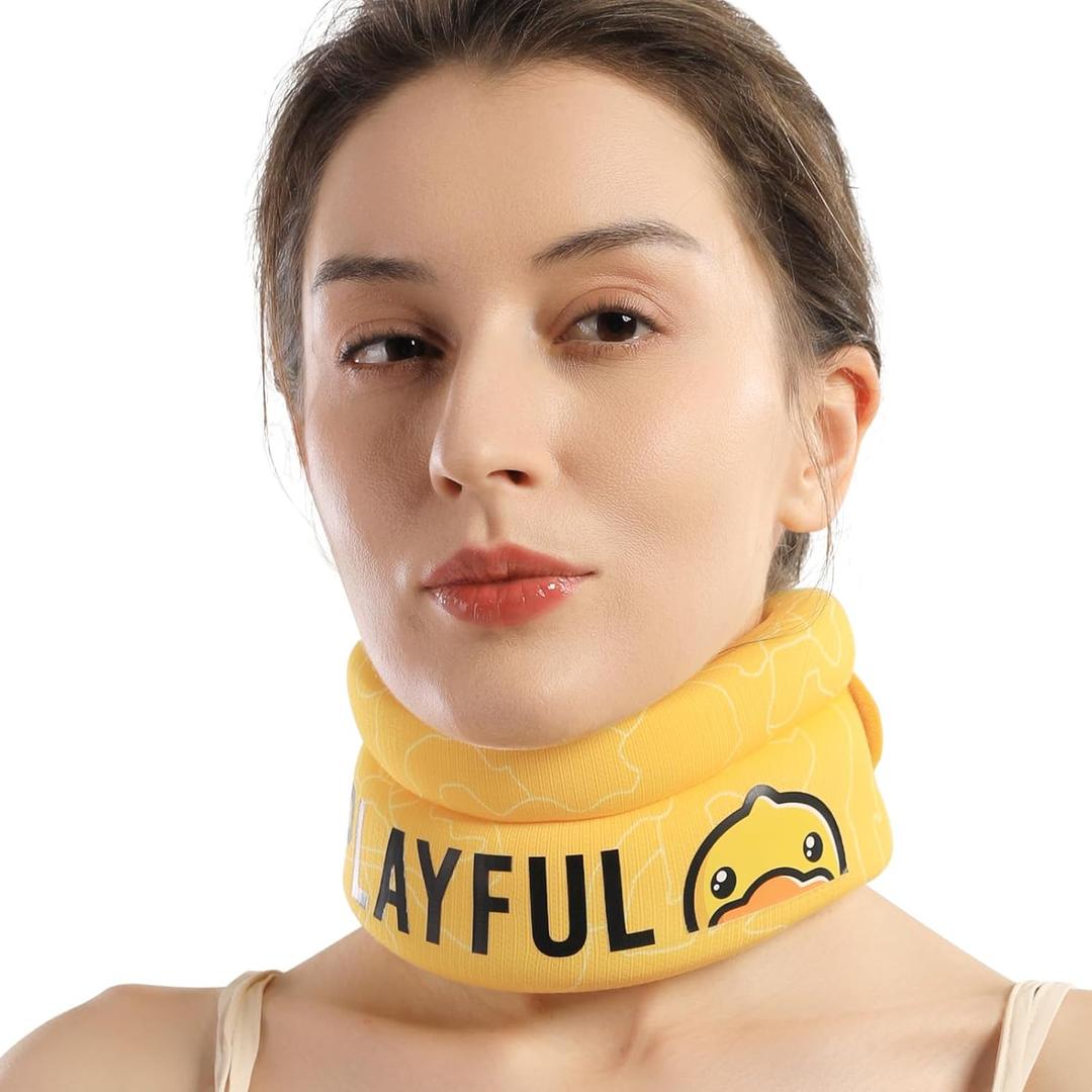 Velpeau Fashion Neck Brace for Sleeping -Soft Cervical Collar for Snooze, Anti Snoring, Sleep Apnea, Foam Wraps Keep Vertebrae Stable Relief Pain and Support for Women & Men (Yellow, M: 11.5-14 inch)