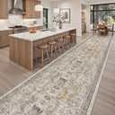 Hallway Runner Rug 3x20 Washable Kitchen Runners 20ft, Brown/Gold
