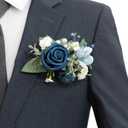 Ling's Moment Single Pocket Boutonniere for Man Groom, Artificial Flowers for Wedding Decor/Prom/Homecoming/Graduation, etc.Dusty Blue Navy (6" W x 5" H, Blu-dusty Blue & Navy)