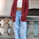 Saodimallsu Womens Cable Knit Cardigan Sweaters Fall Oversized Long Sleeve Button Open Front Knit Sweater Coats (Medium, Dark Red)