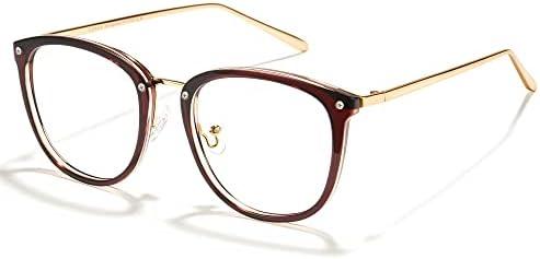 Cyxus TR90 Cat Eye Women Eyewear Frames Round Stylish Retro Metal Ultra Light Blue Light Glasses UV Blocking Eyeglasses