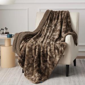 Bedsure GentleSoft Sherpa Fluffy Blanket Twin Size - Fleece Warm and Cozy Throw for Women Gift, Plush & Fuzzy Faux Christmas Fur Blanket for Couch, Sofa, Bed Decor, Tie Dye Design, Brown, 60x80 Inches