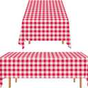 Gatherfun 3PCS Red White Gingham Rectangular Waterproof Tablecloth 54X108Inch Disposable Plastic Table Cover with Gold Stamping for Easter Picnic Barbecue Kitchen Holiday Birthday Party