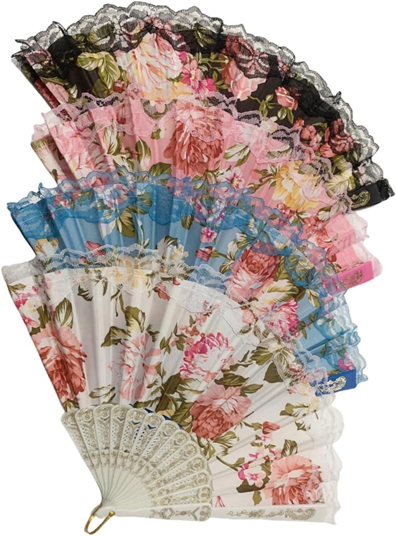 4 Pack Spanish Style Floral Folding Fans Ladies Lace Handheld Fans for Party Wedding Dancing and Home Decoration