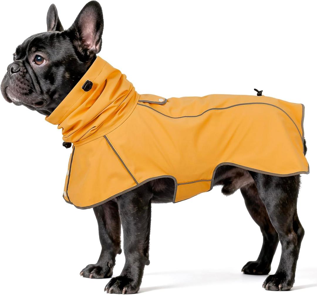 Ezierfy Reflective Dog Raincoat, Windproof & Waterproof Dog Rain Jacket, Adjustable Hooded Pet Poncho with Leash Hole for Small, Medium, Large Dogs(S-2XL) (Yellow, Medium)