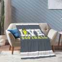 ONE TO PROMISE Softball Blanket, Softball Gifts for Girls, Love Softballs Blankets Gift for Girls, Soft Plush Gray Yellow White Throw Blanket for Christmas Birthday Decor 40" x 50"