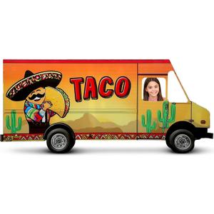 BreezeHug 6 ft Mexican Fiesta Party Decoration Taco Truck Cardboard Cutout Stand-up Cinco De Mayo Life Size Photo Props Taco Backdrop Background for Mexican Themed Birthday Party Supplies