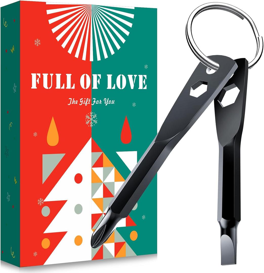 Valentines Day Gifts for Him, KUSONKEY Keychain Screwdriver Tool Gifts Stocking Stuffers for Men, 4-in-1 Screwdriver Bit with Phillips, Slotted and Hex Wrench Cool Gadgets for Him, Husband, Boyfriend, Dad