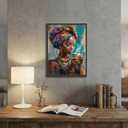 Framed Black Woman Canvas Wall Art, African American Wall Decor, Fashion Modern Abstract Painting Picture, Coffee Girl Poster Print Artwork for Living Room Bedroom Home Decoration