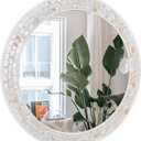 Mosaic Mirrors for Wall 30 Inch, Natural Mother of Pearl Inlay White Framed Round Mirror for Bathroom, Bedroom or Entryway
