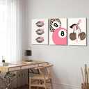 Trendy Pink Leopard Bow Canvas Wall Art Set of 3 Funky Cherry Lucky 8 Ball Posters Prints Cute Coquette Preppy Room Aesthetic Wall Decor Pictures for Girls Bedroom Apartment Dorm 16x24in, 24L" x 16W"canvas