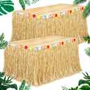 2 Pack Luau Grass Table Skirt Hawaiian Themed Party Decorations Natural 9 Feet x 29.5 Inch Table Skirt Flower Tropical Hula Dance Parties Supplies for Tropical, Hawaiian Themed, Birthday Party