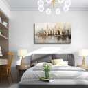 Large Abstract Living Room Canvas Wall Art New York Landscape Reflection painting Decor Pictures Modern Brown Grey City Theme Big Neutral Posters Prints for Bathroom Bedroom Office Home Decoration, Gold 40"L x 20"W