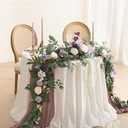 Ling's moment 9FT Flower Garland for Backdrop Decorations - Wedding Arch Flowers, Eucalyptus & Rose, Artificial Floral Garland for Mantel - Sweetheart Table Decor for Ceremony Reception, Lilac & Gold